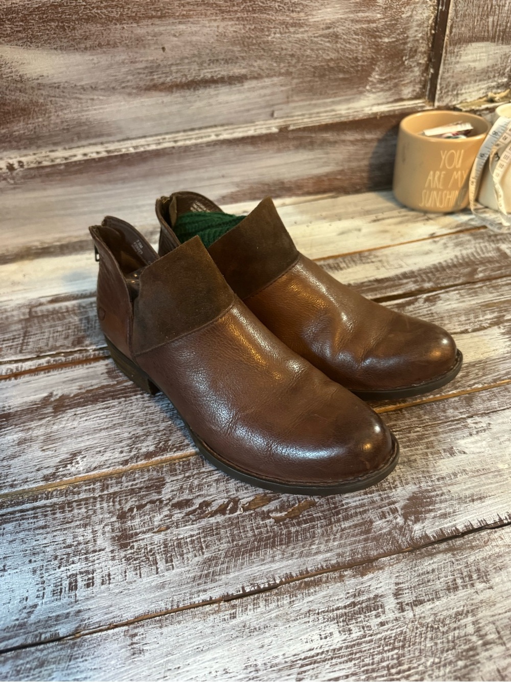 Born Brown Leather Slip-On Ankle Booties